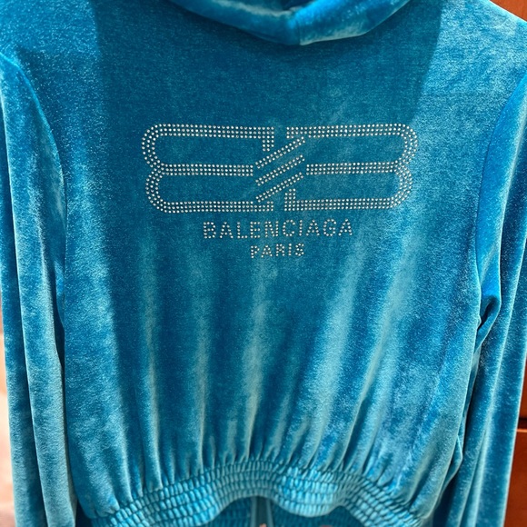 Balenciaga plush hoodie, rich turquoise color! - Picture 10 of 11